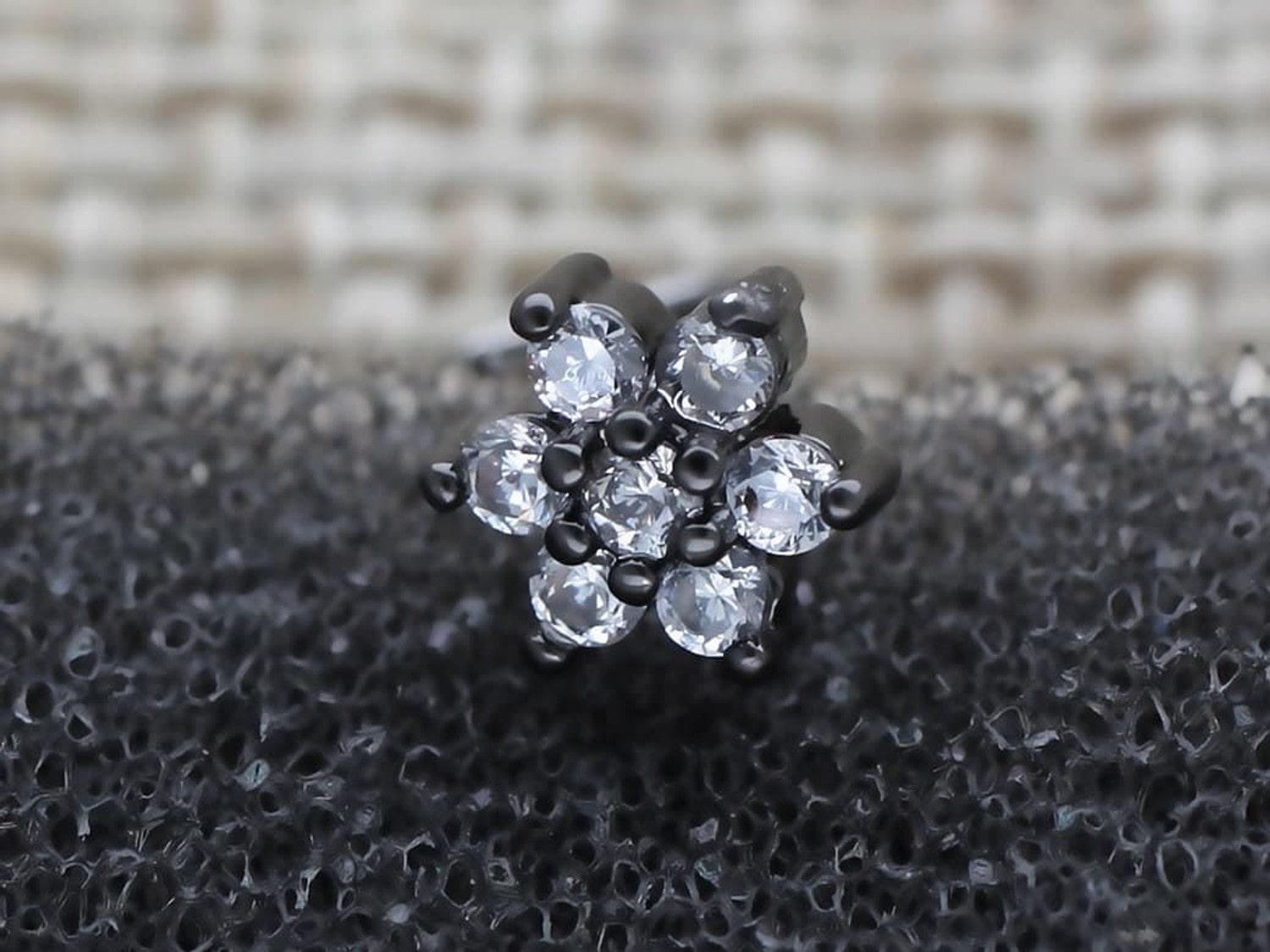 Black Crystal Flower L Shaped Nose Stud