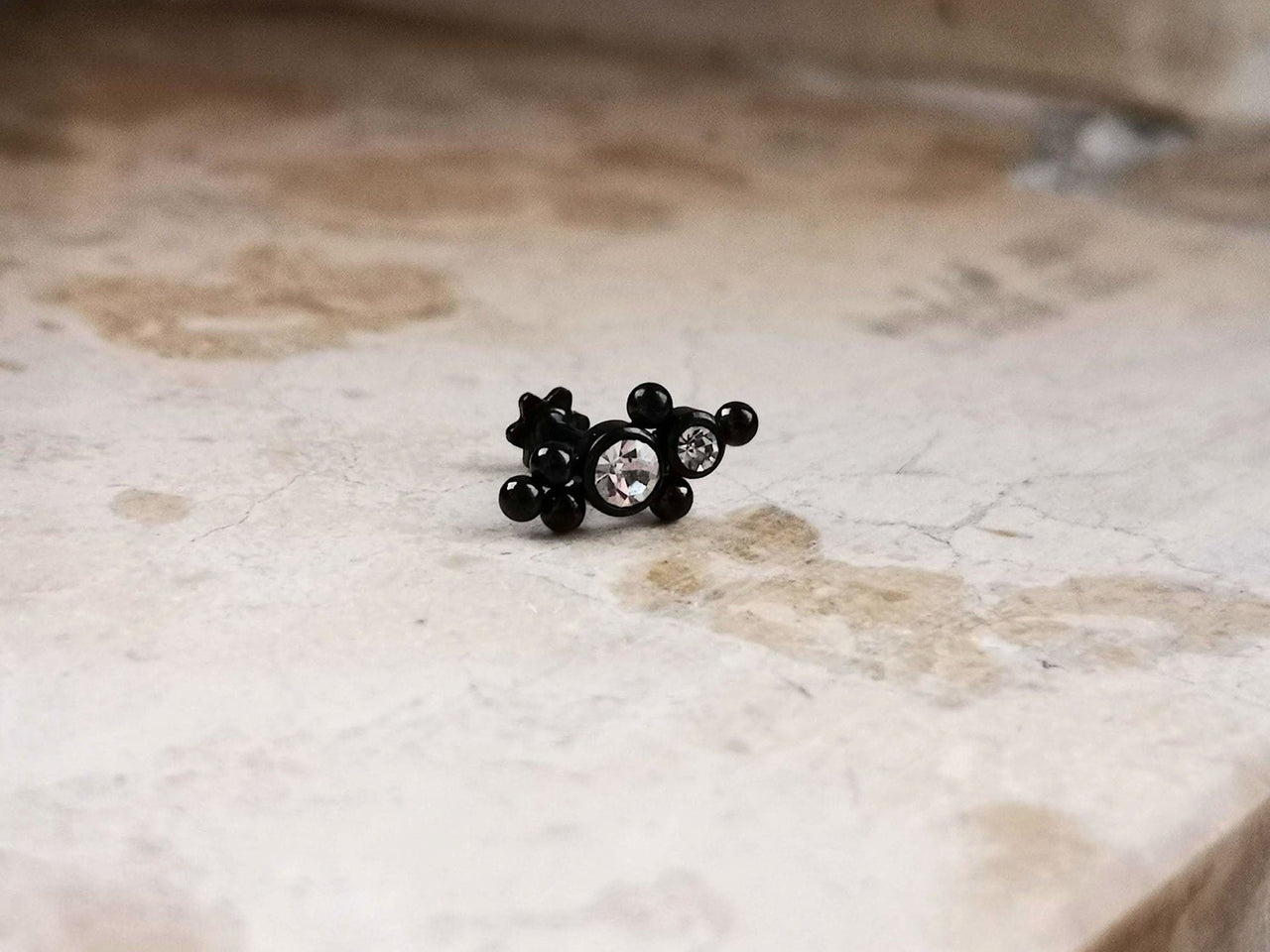 Black Indian Cartilage Stud Earring with 2 CZ Crystals