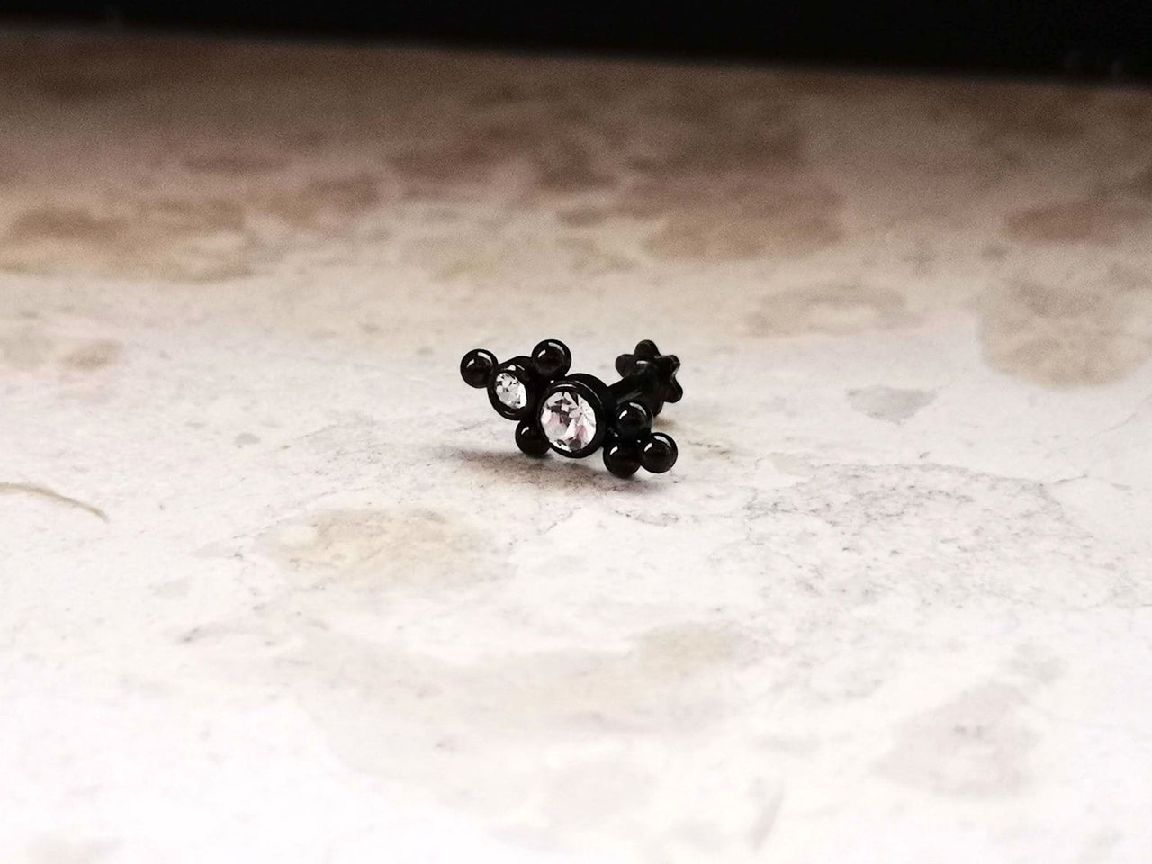 Black Indian Cartilage Stud Earring with 2 CZ Crystals