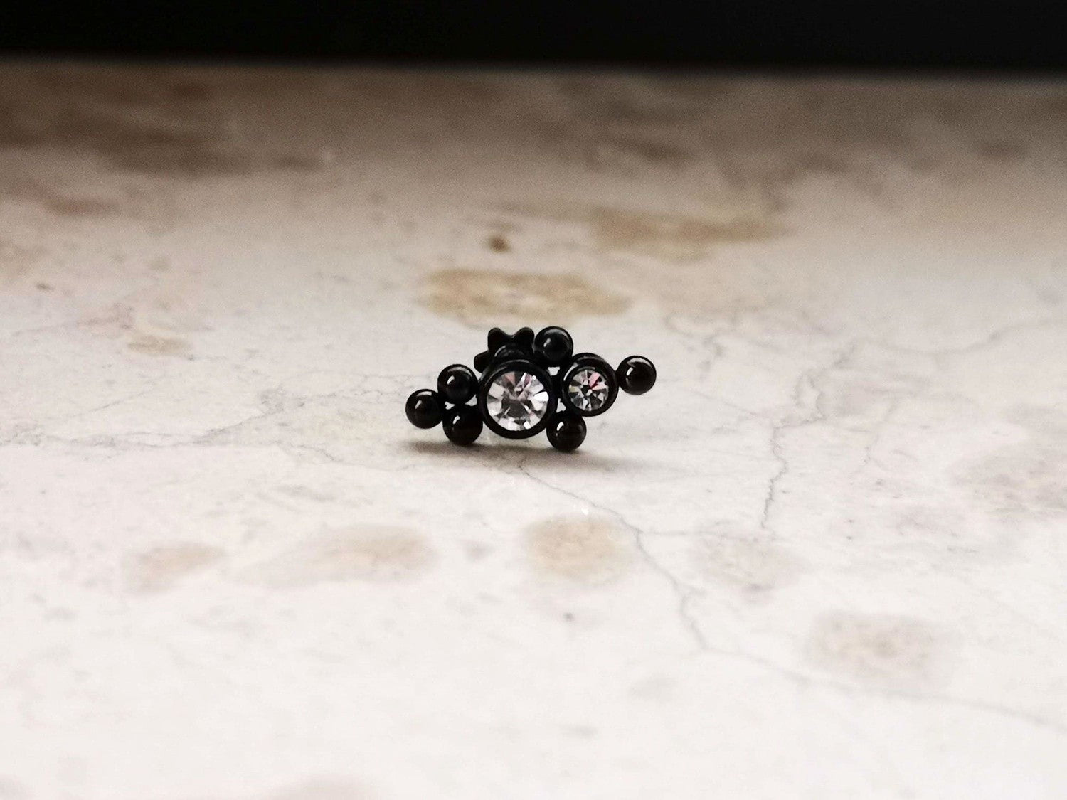 Black Indian Cartilage Stud Earring with 2 CZ Crystals