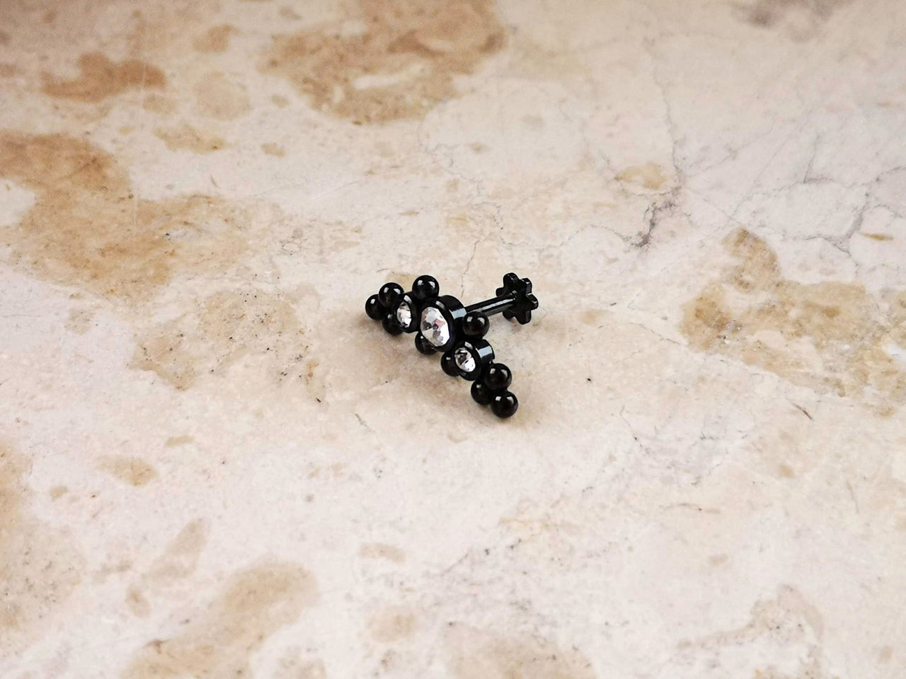 Black Indian Cartilage Stud Earring with 3 CZ Crystals