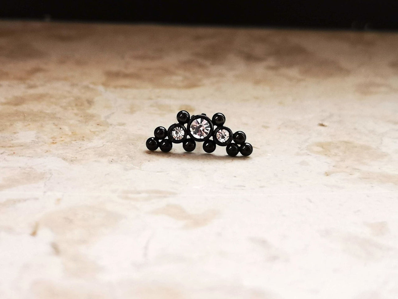 Black Indian Cartilage Stud Earring with 3 CZ Crystals