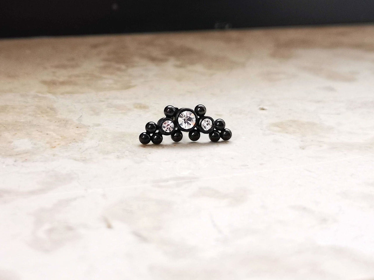 Black Indian Cartilage Stud Earring with 3 CZ Crystals