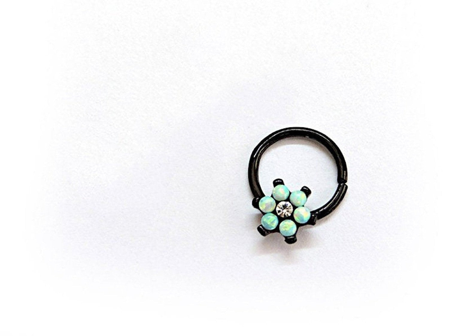 Black Opal Flower Septum Ring