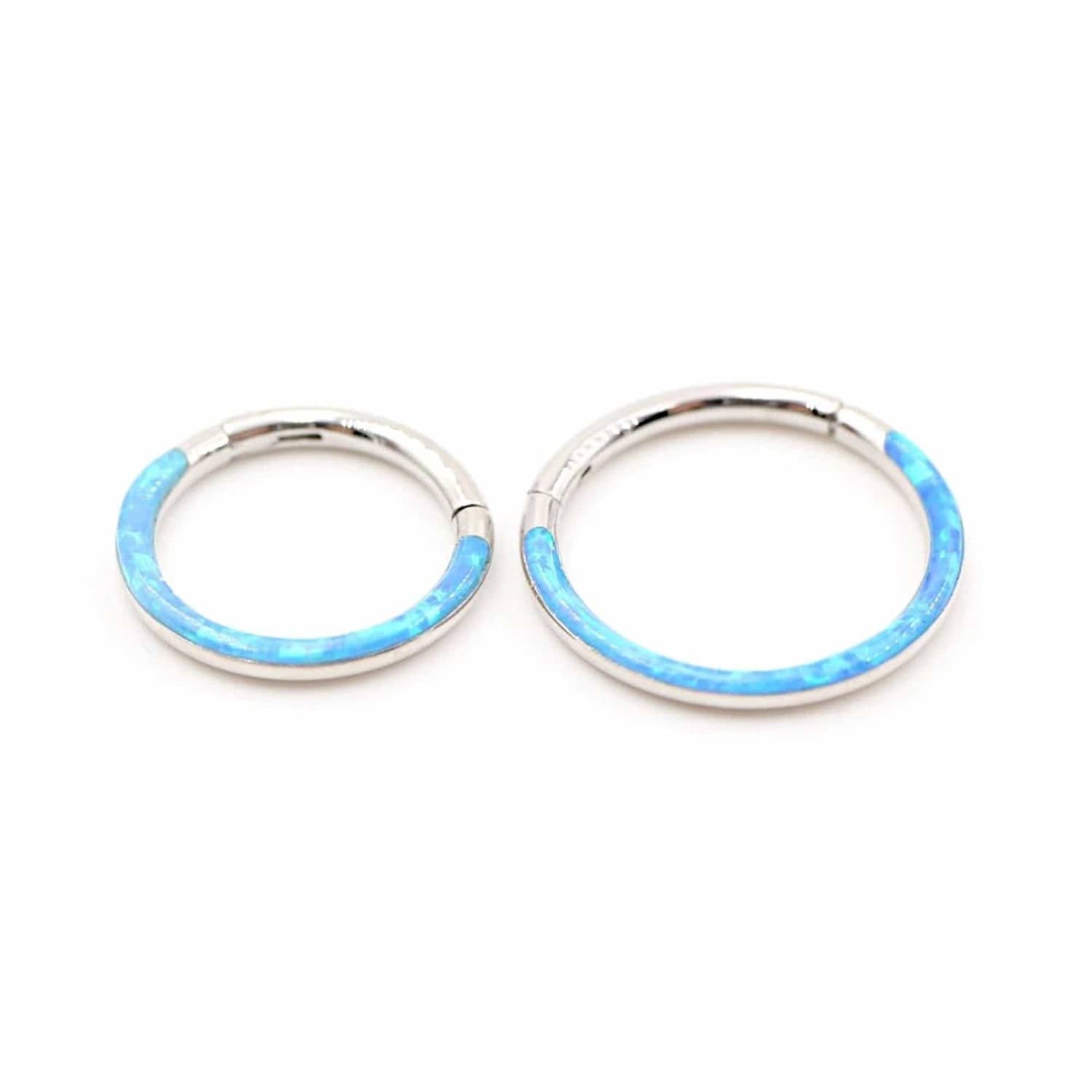 Blue Opal Lined Hinged Septum Clicker Ring