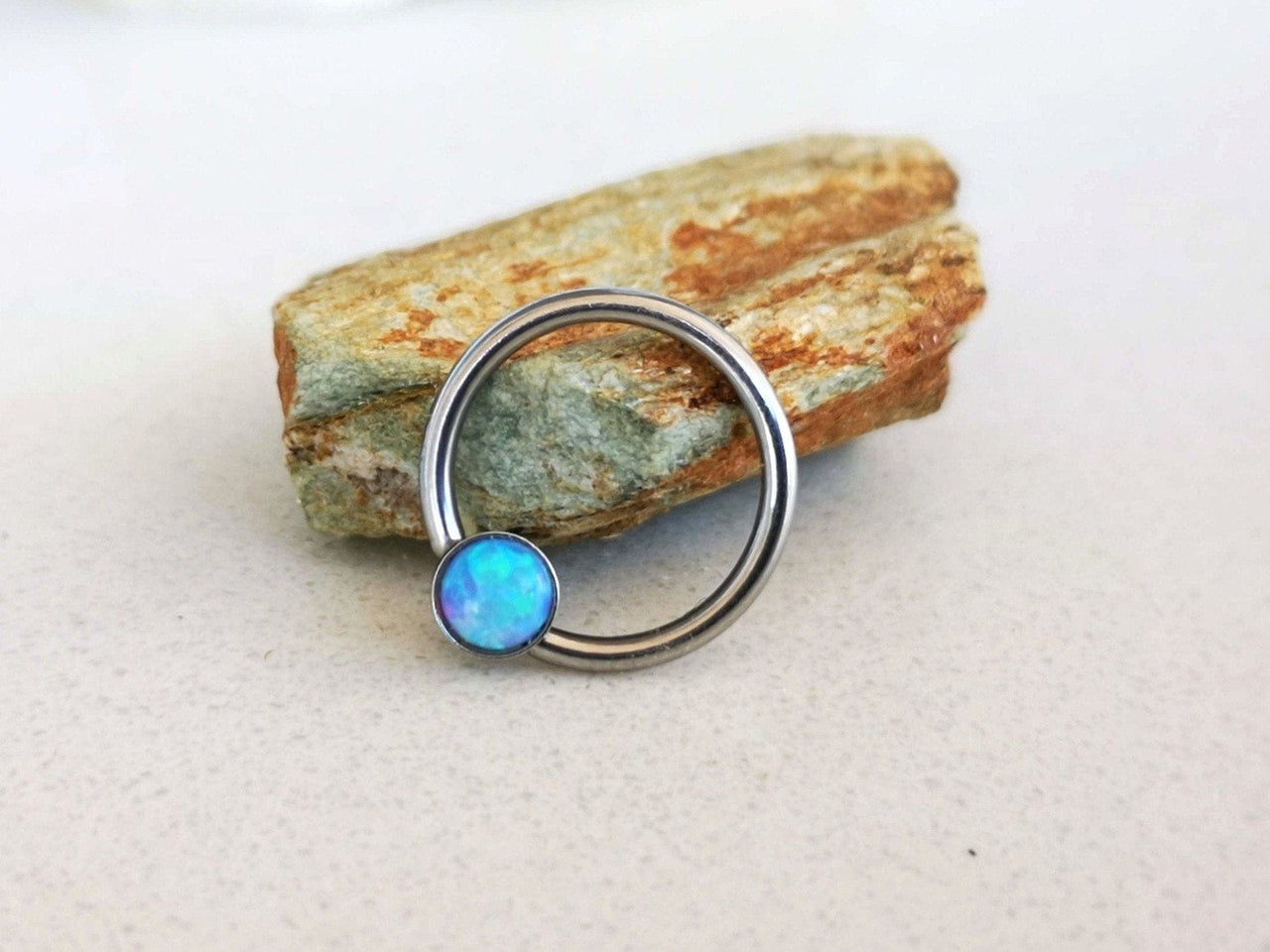 Captive Bead Ring with Blue Opal