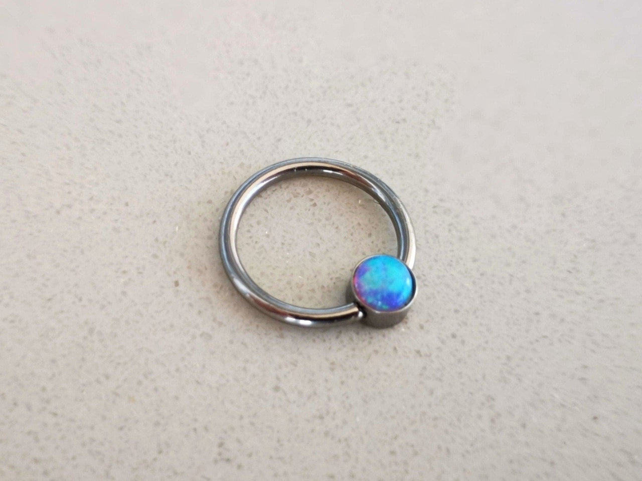 Captive Bead Ring with Blue Opal