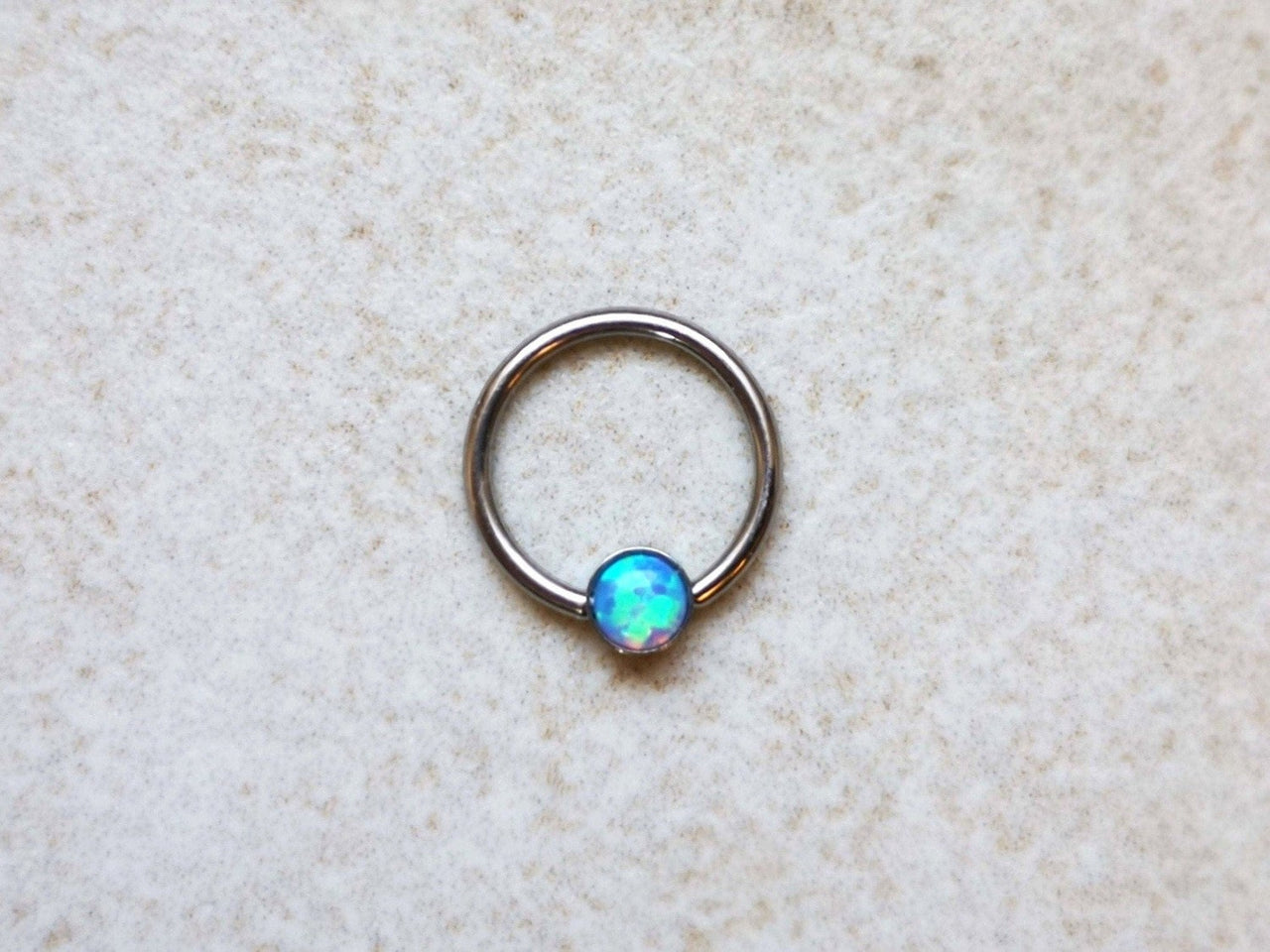 Captive Bead Ring with Blue Opal