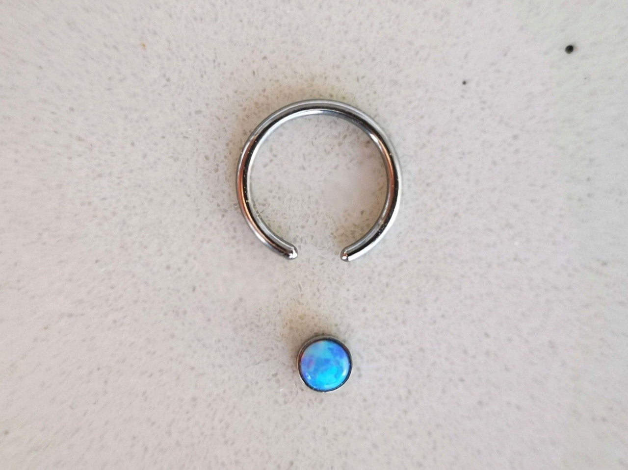 Captive Bead Ring with Blue Opal