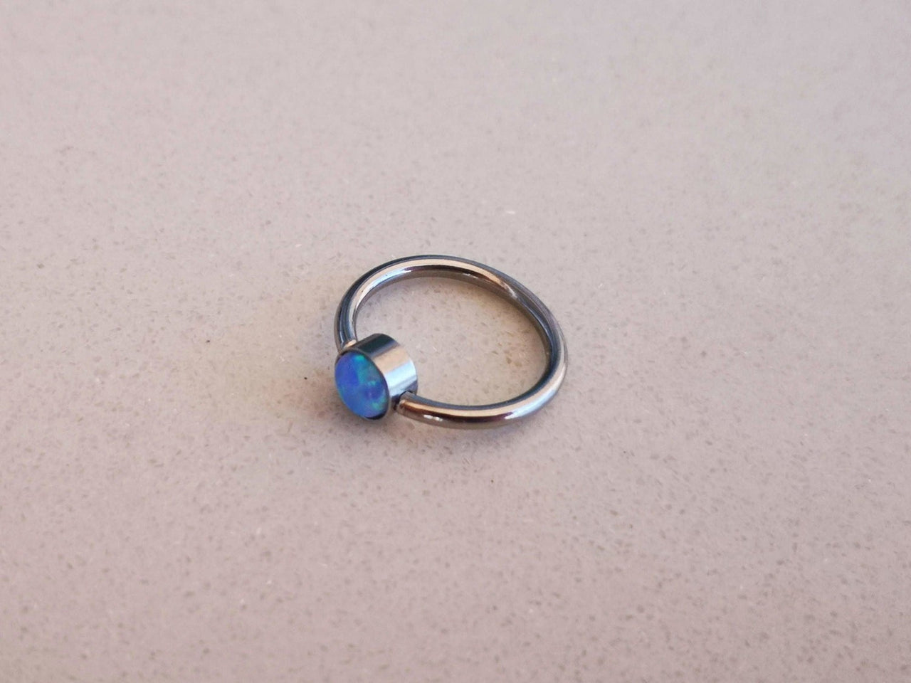 Captive Bead Ring with Blue Opal