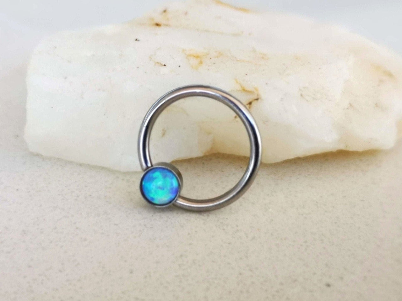 Captive Bead Ring with Blue Opal