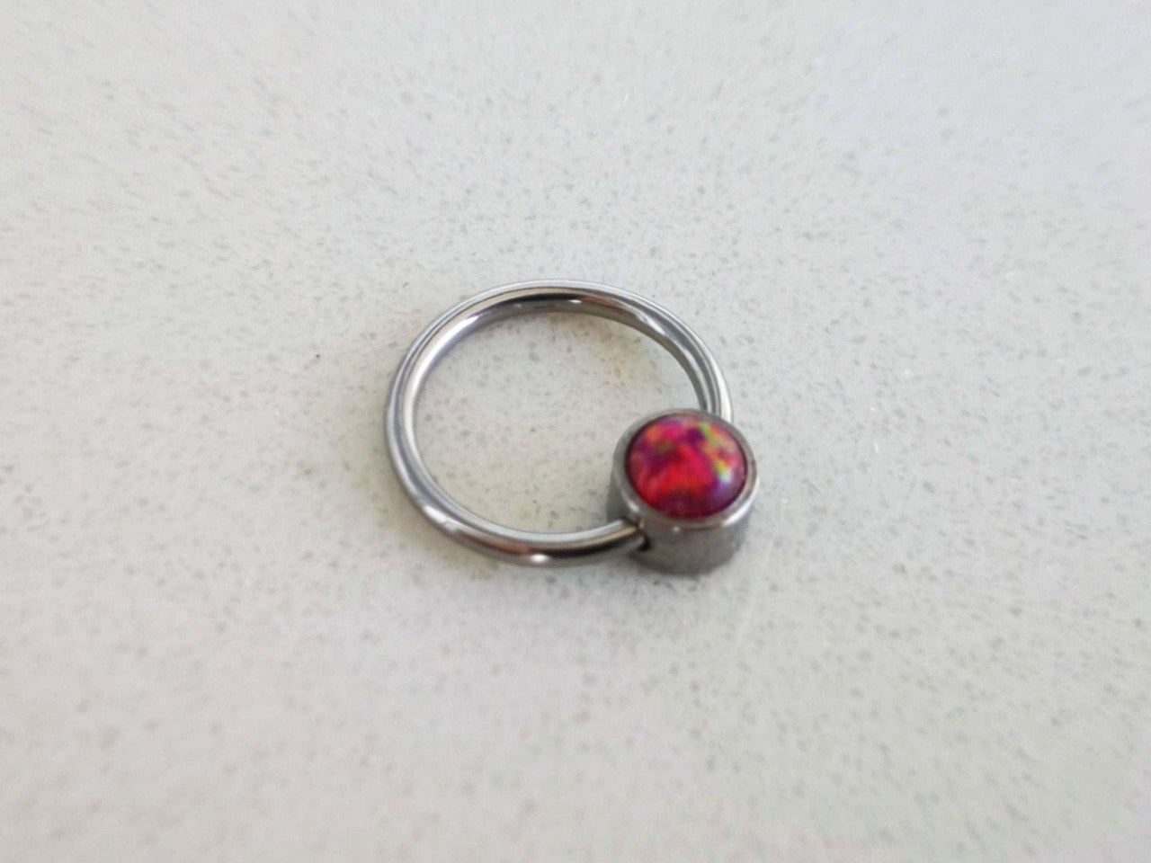 Captive Bead Ring with Pink Opal