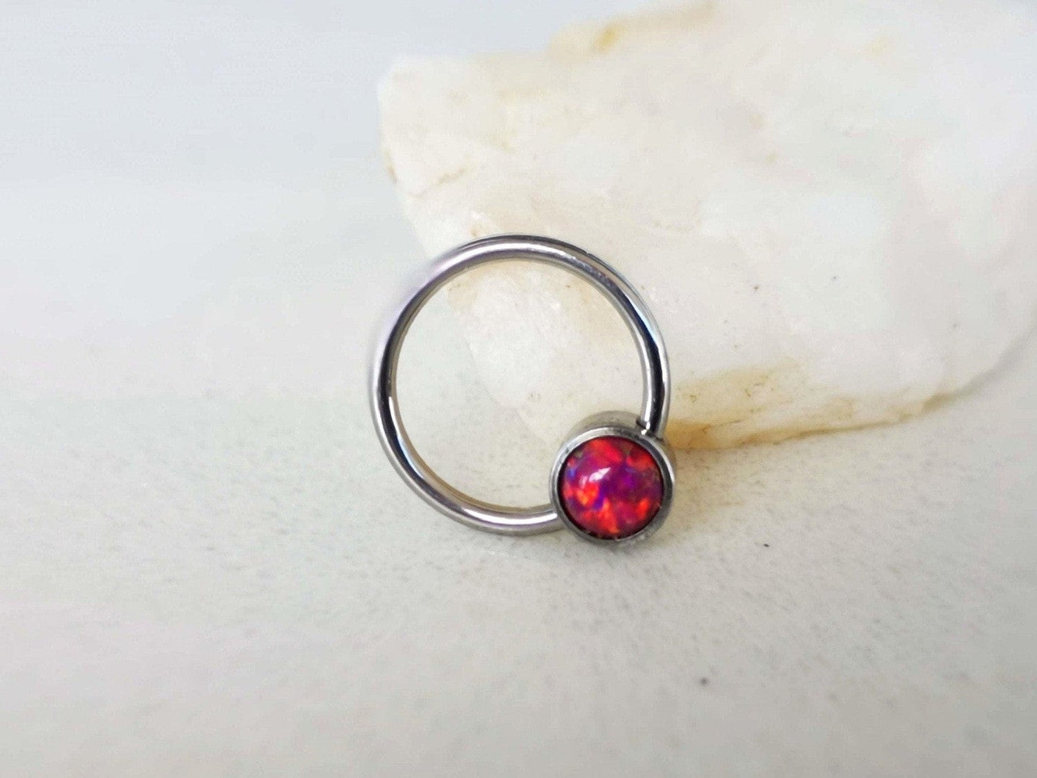 Captive Bead Ring with Pink Opal