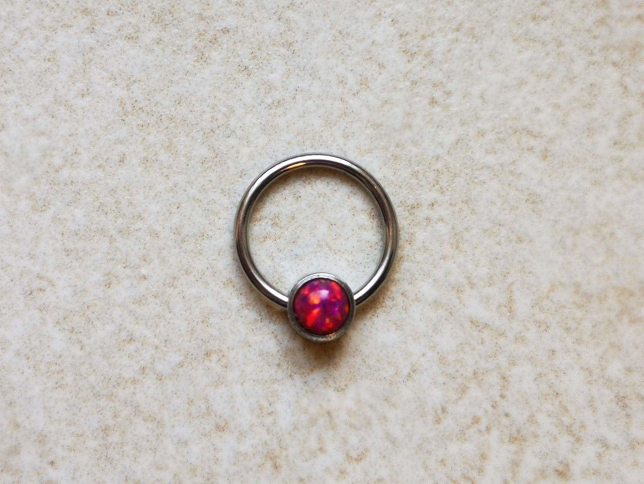 Captive Bead Ring with Pink Opal