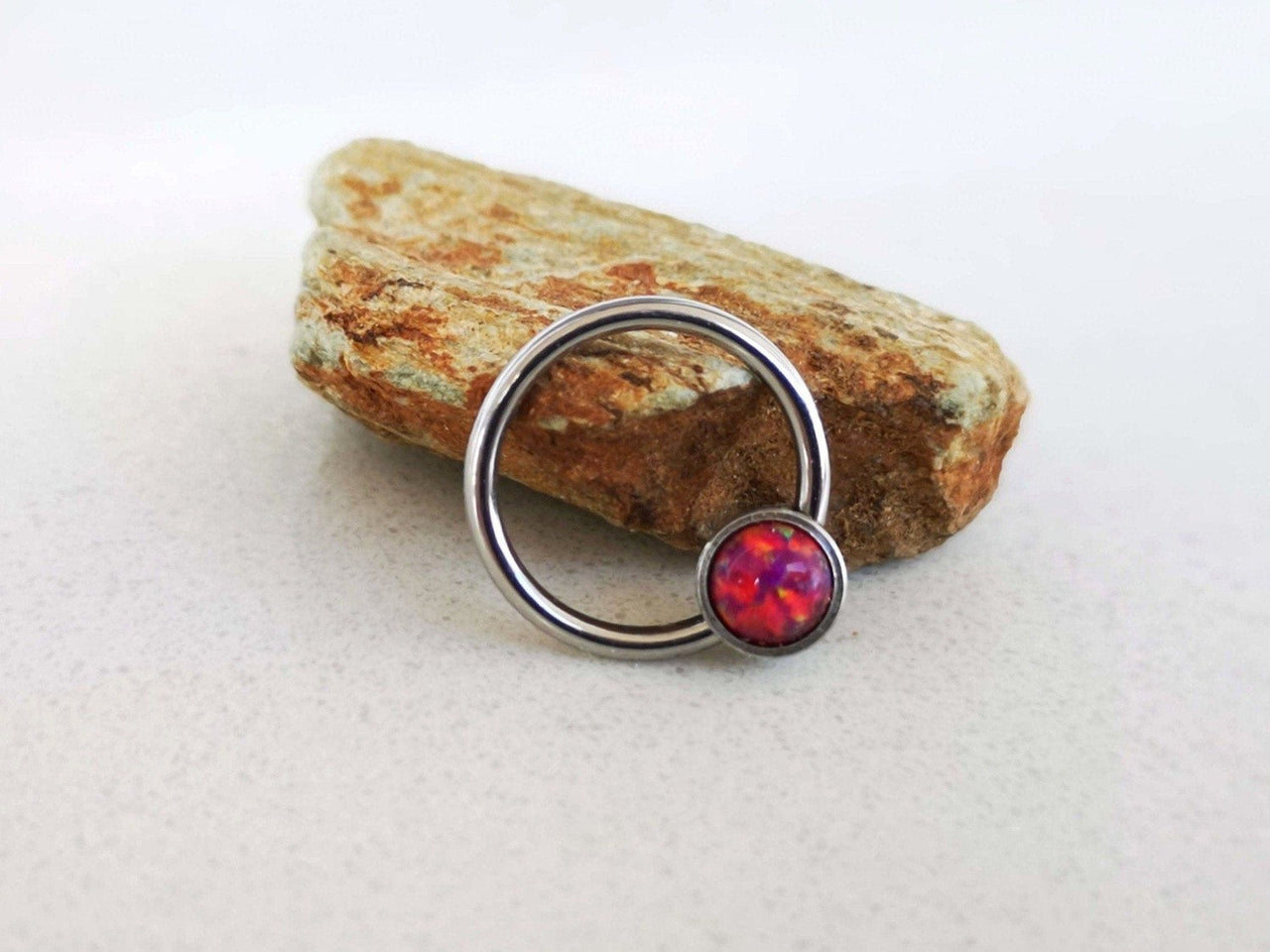 Captive Bead Ring with Pink Opal