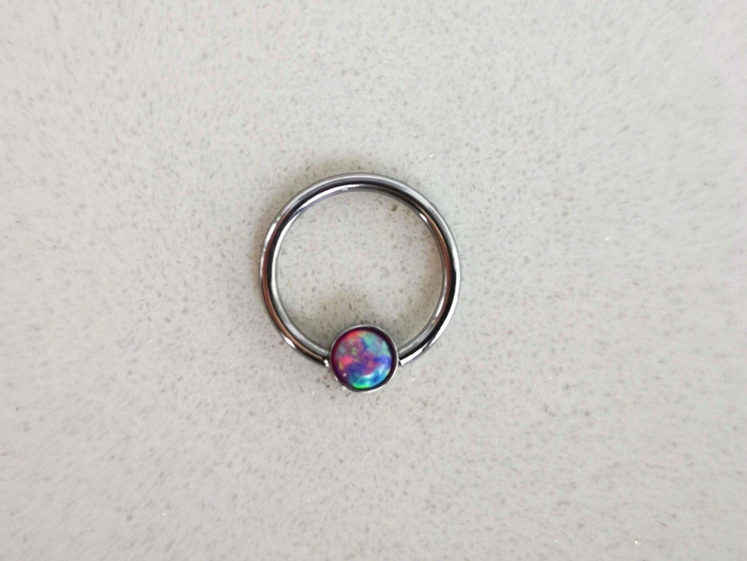 Captive Bead Ring with Purple Opal