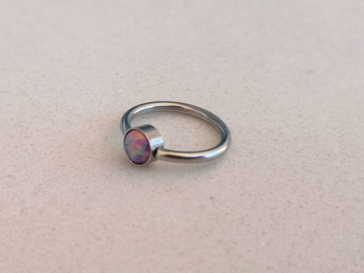 Captive Bead Ring with Purple Opal