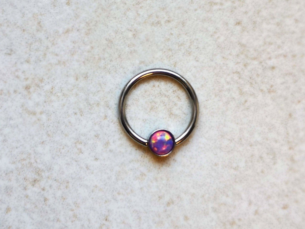 Captive Bead Ring with Purple Opal