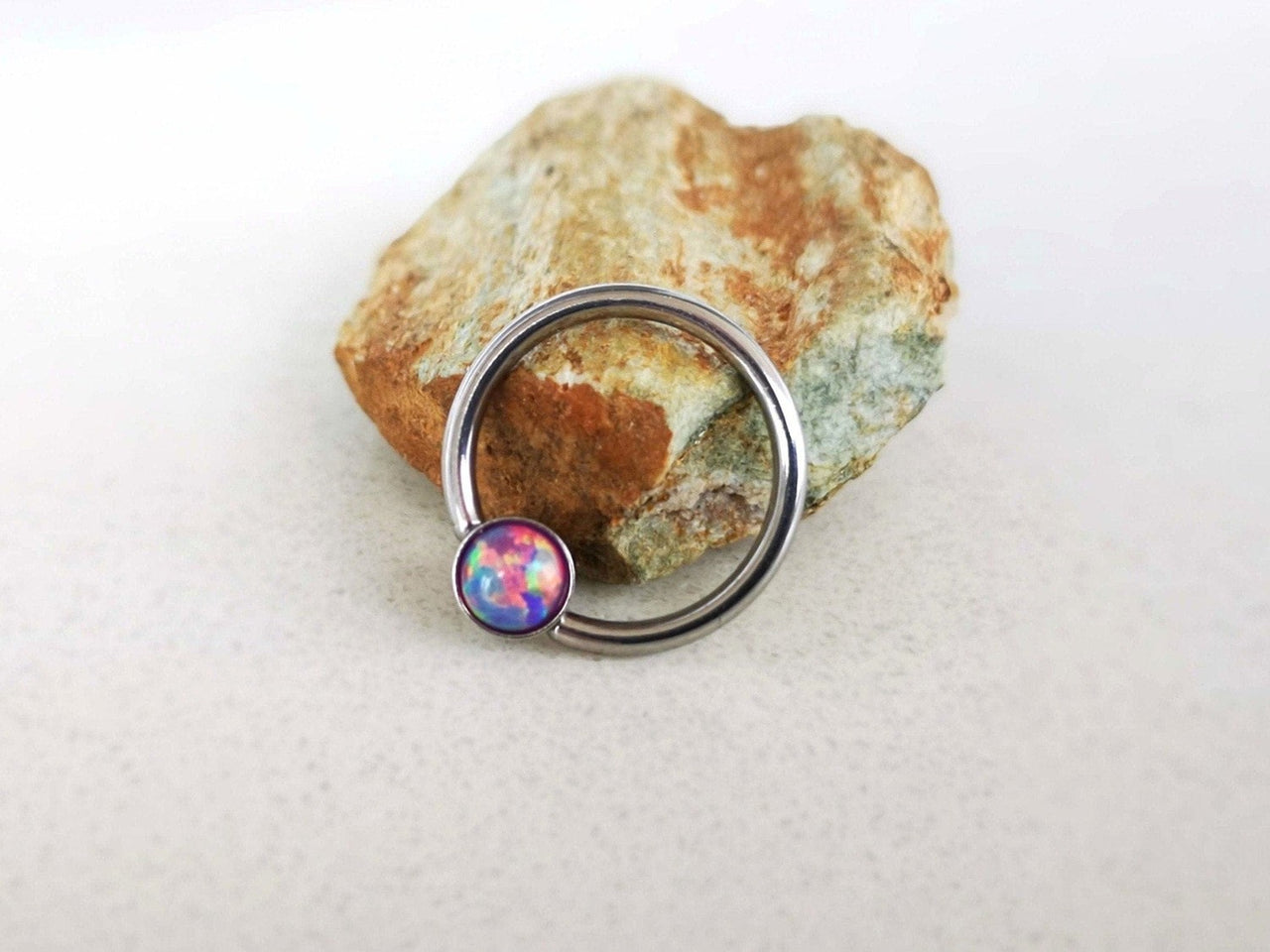 Captive Bead Ring with Purple Opal