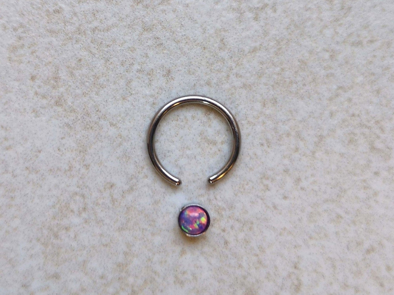 Captive Bead Ring with Purple Opal