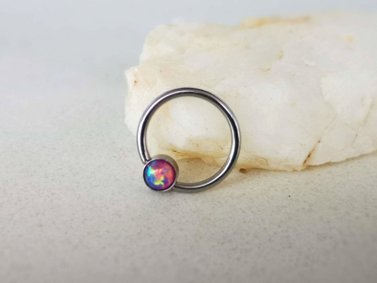 Captive Bead Ring with Purple Opal