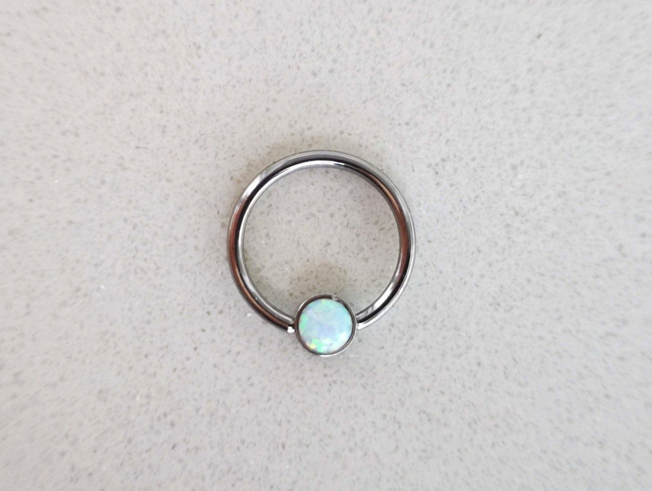 Captive Bead Ring with White Opal