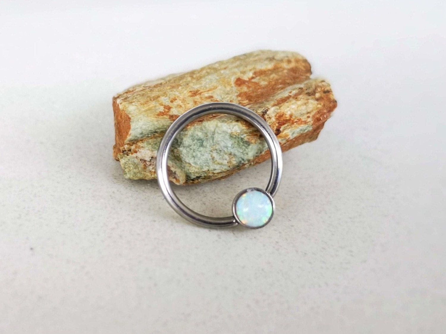 Captive Bead Ring with White Opal