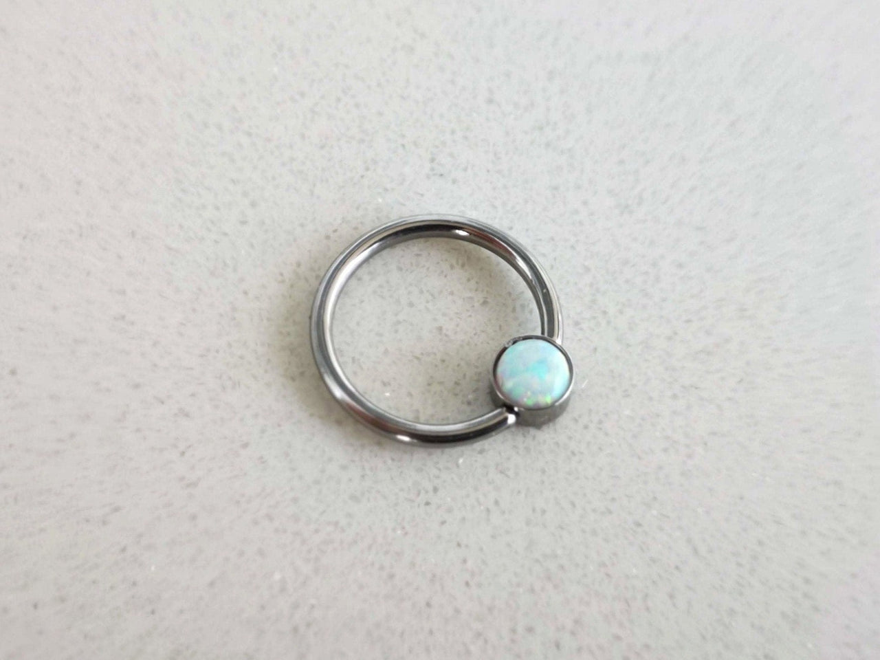 Captive Bead Ring with White Opal