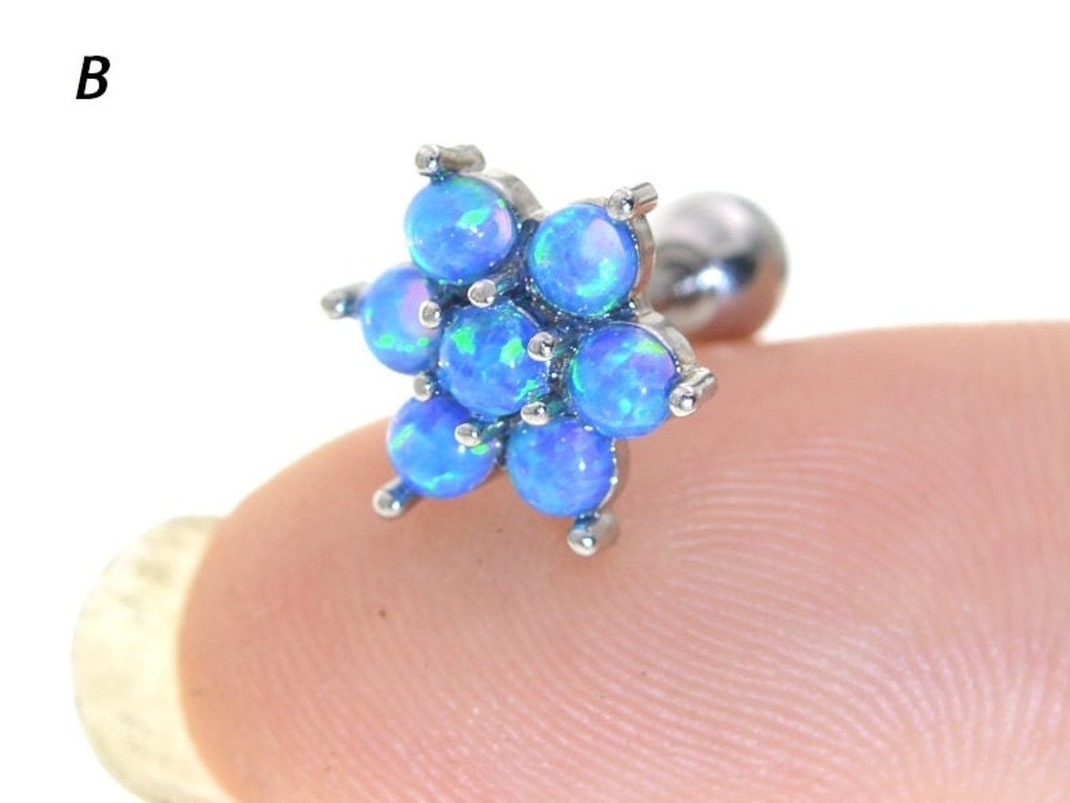 Charming Flower Stud Earring with 7 Blue Opal Gemstones