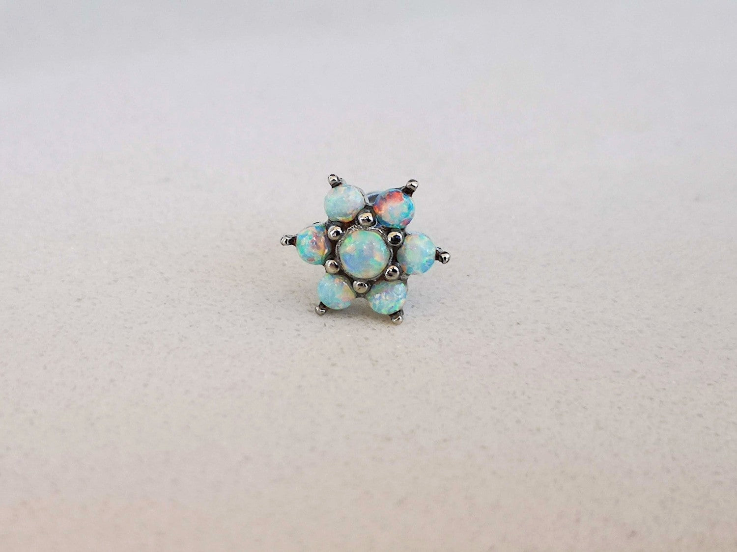 Charming Flower Stud Earring with 7 White Opal Gemstones