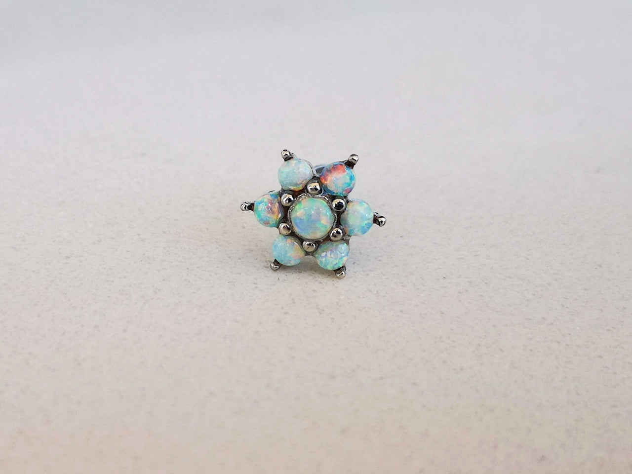 Charming Flower Stud Earring with 7 White Opal Gemstones