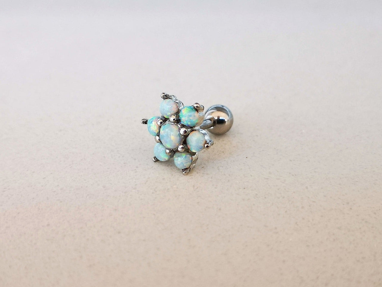 Charming Flower Stud Earring with 7 White Opal Gemstones