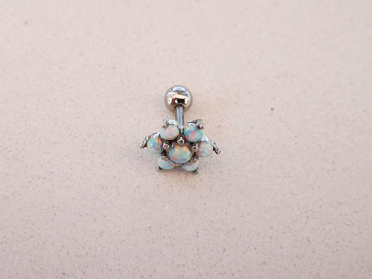 Charming Flower Stud Earring with 7 White Opal Gemstones