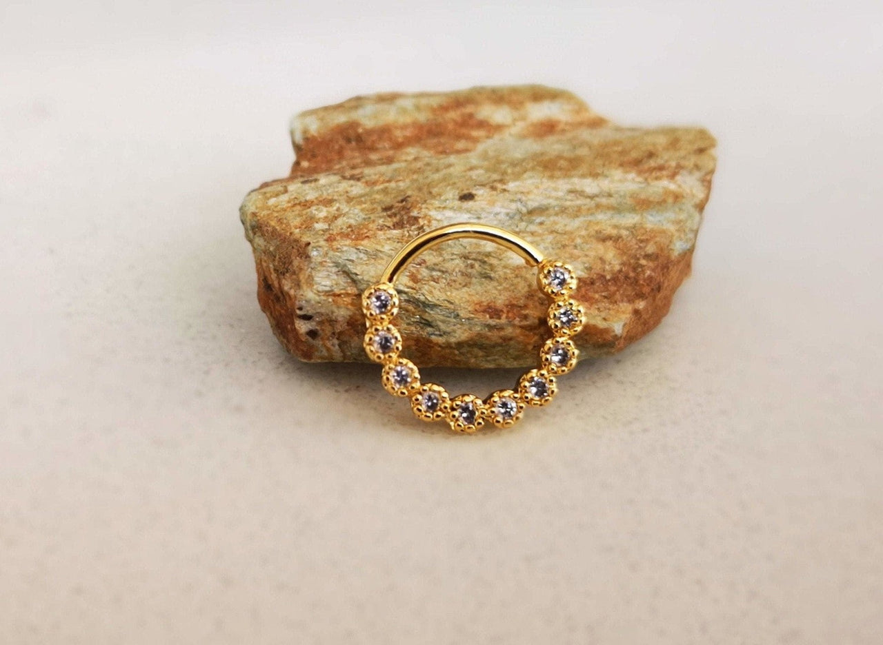 Charming Gold Daith Ring with CZ Crystals