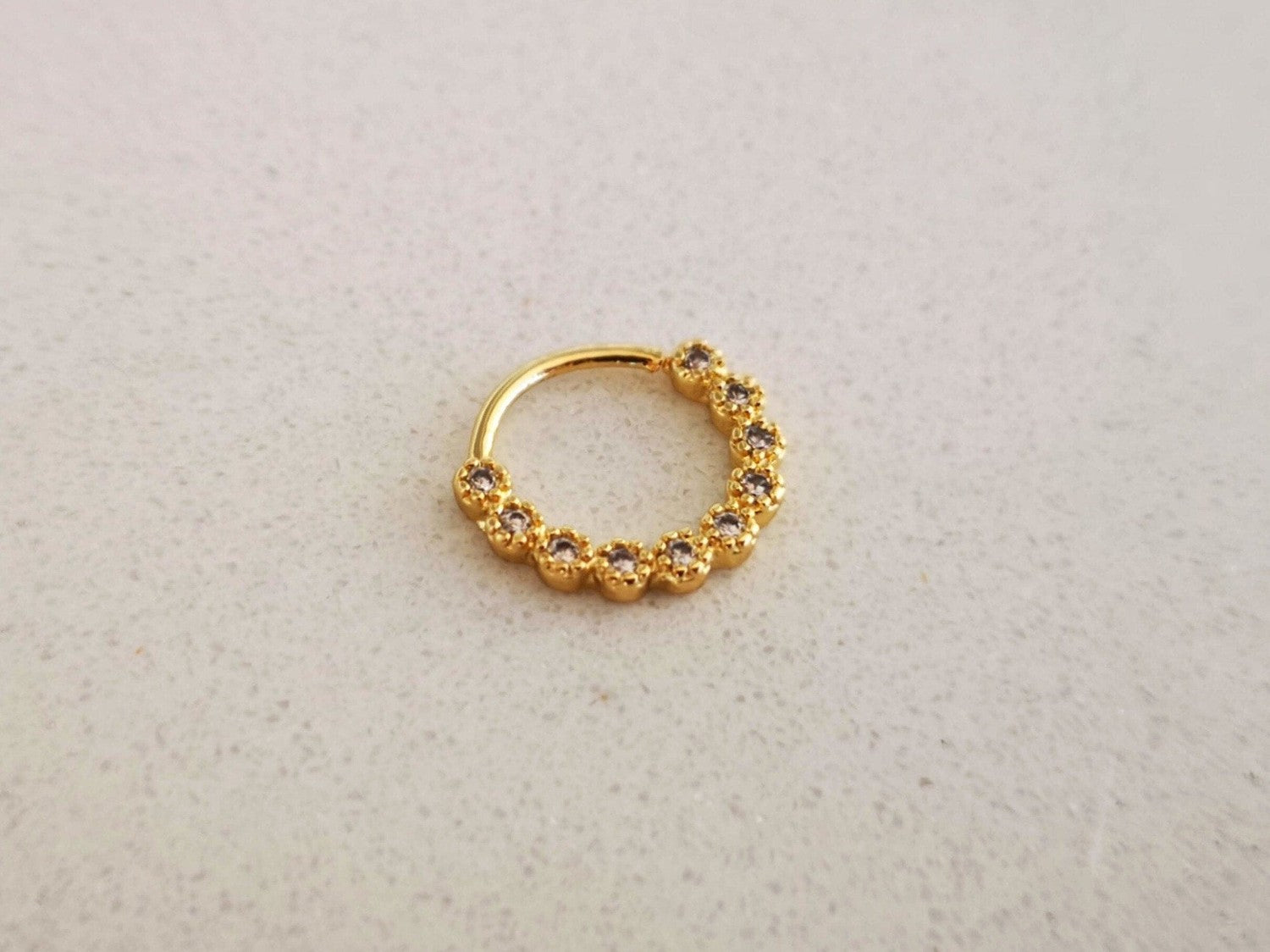 Charming Gold Daith Ring with CZ Crystals