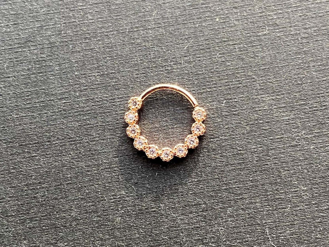 Charming Rose Gold Daith Ring with CZ Crystals