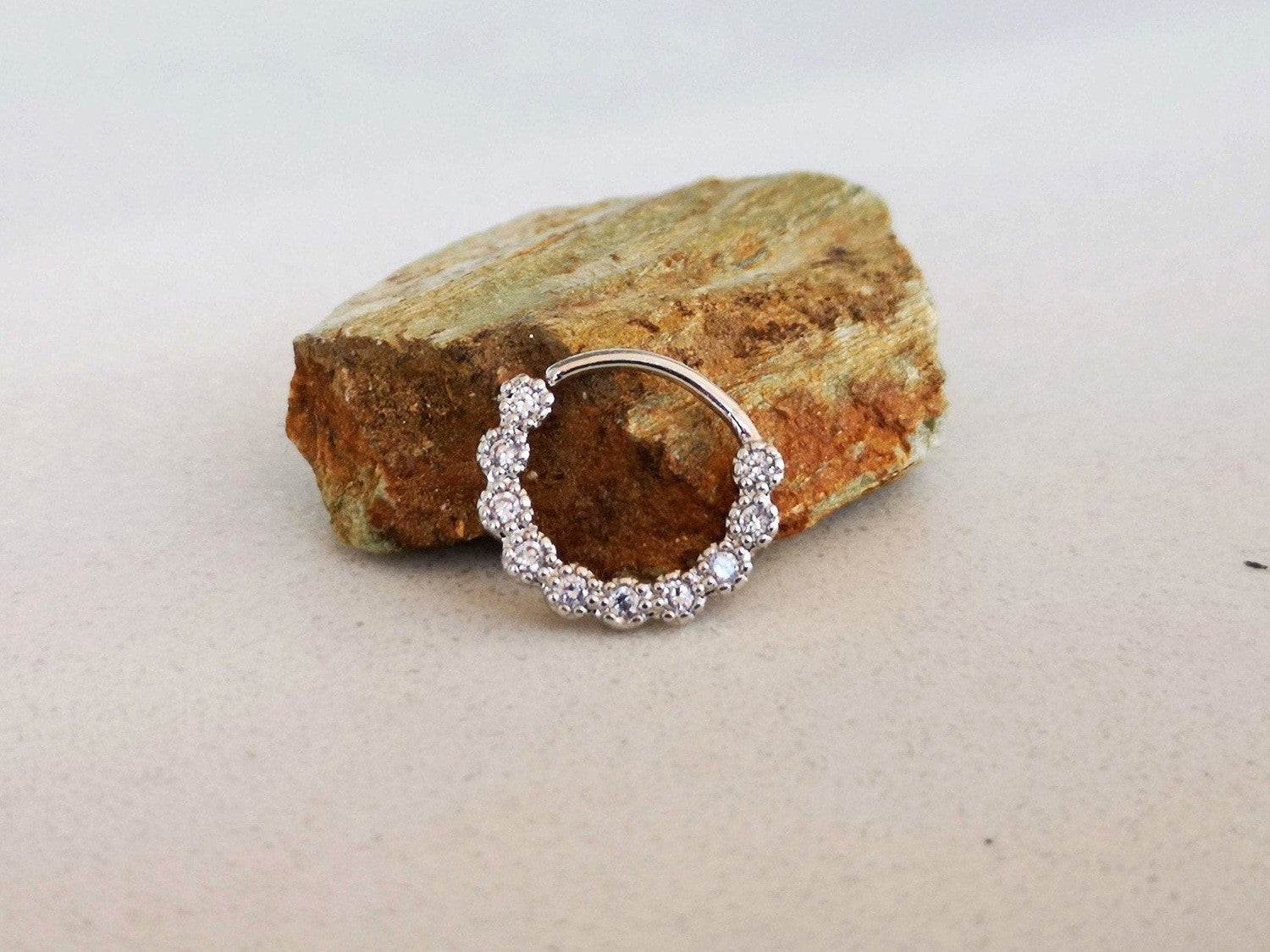 Charming Silver Daith Ring with CZ Crystals