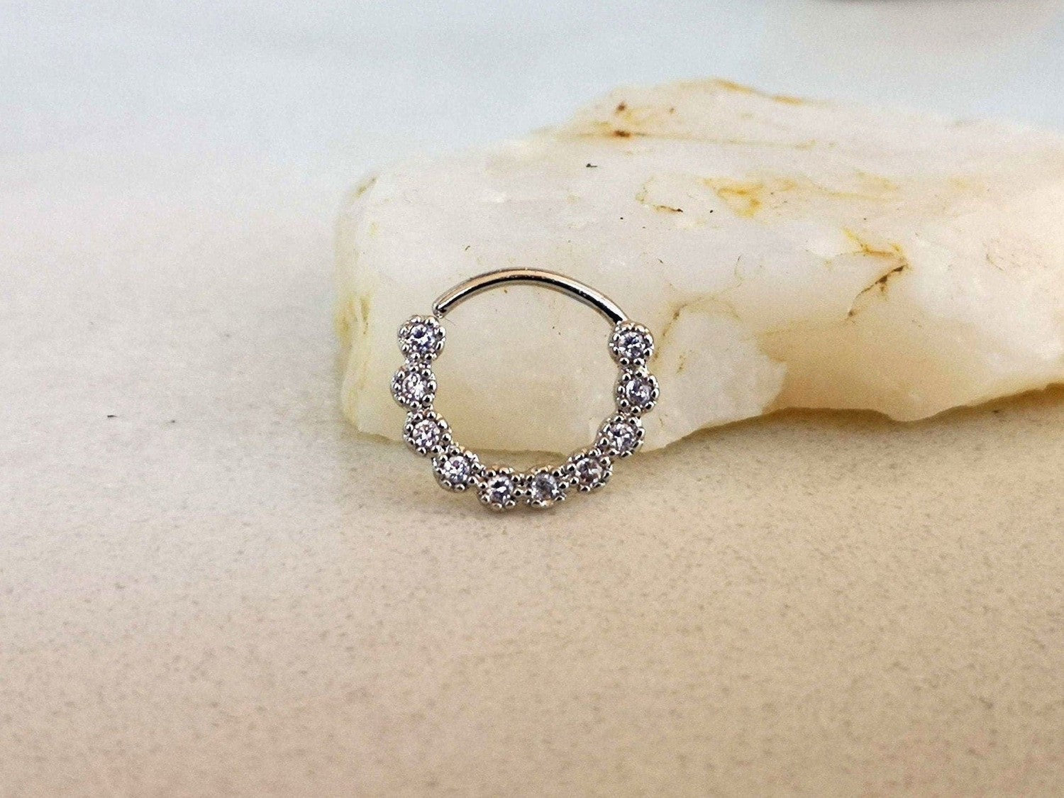 Charming Silver Daith Ring with CZ Crystals