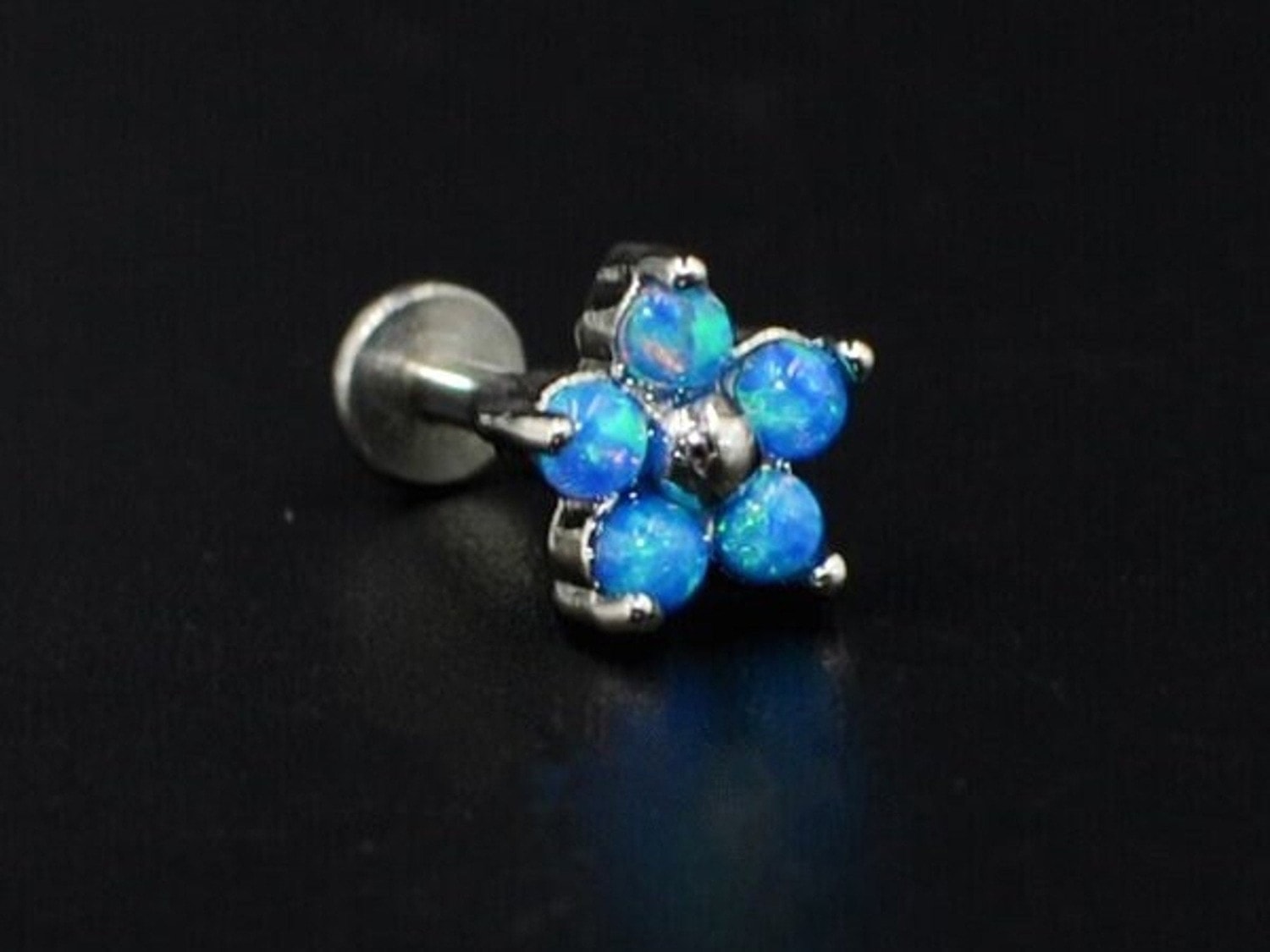 Dainty Flower Stud Earring with 5 Blue Opal Gemstones