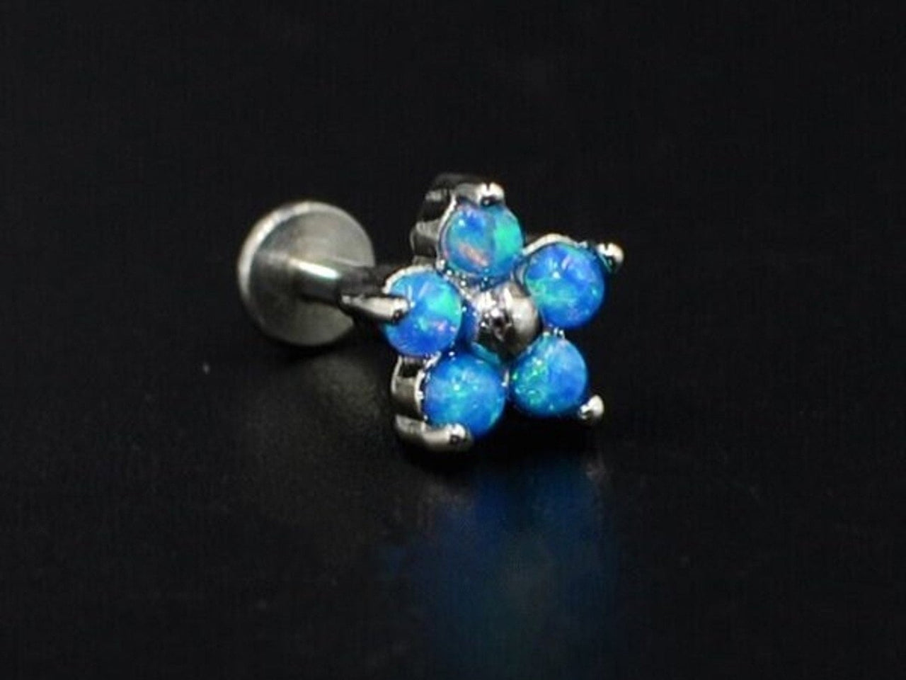 Dainty Flower Stud Earring with 5 Blue Opal Gemstones