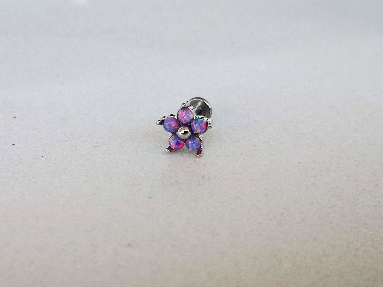 Dainty Flower Stud Earring with 5 Purple Opal Gemstones