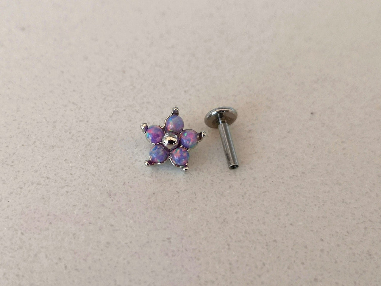 Dainty Flower Stud Earring with 5 Purple Opal Gemstones