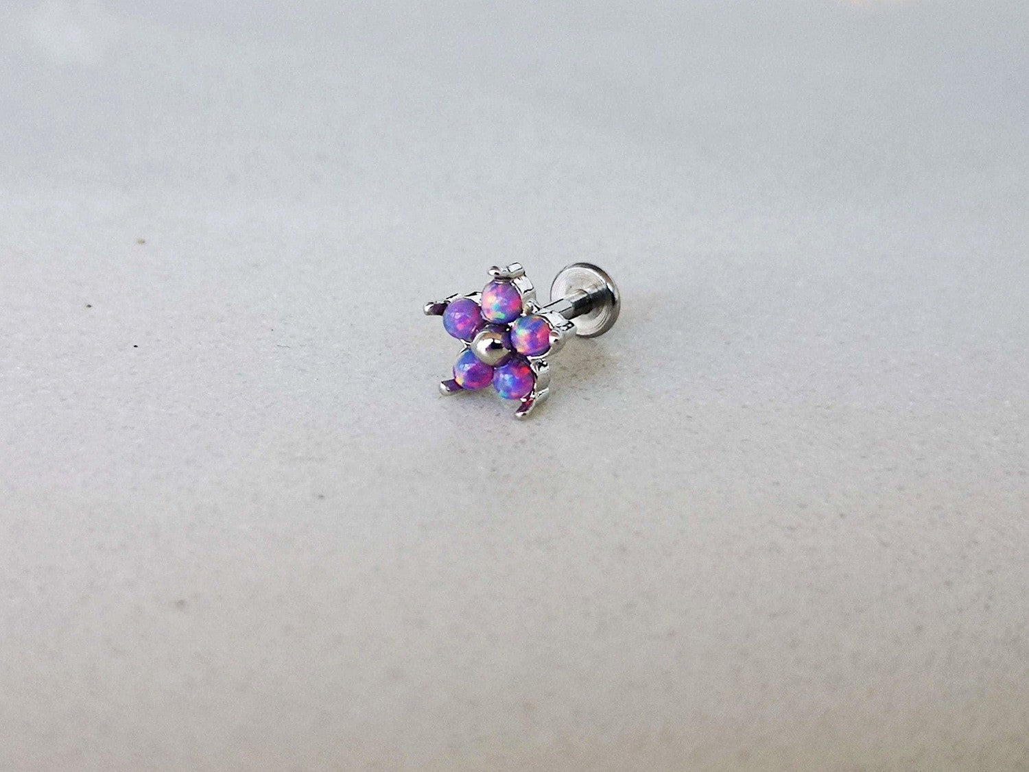 Dainty Flower Stud Earring with 5 Purple Opal Gemstones