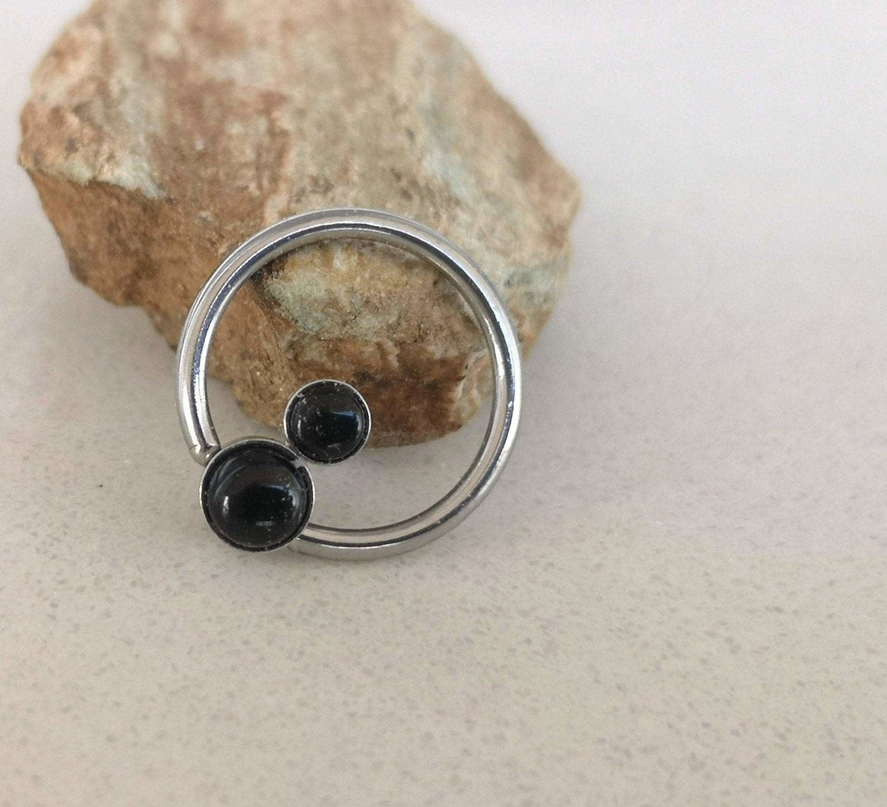 Ethereal Daith Earring with 2 Black Onyx Stones