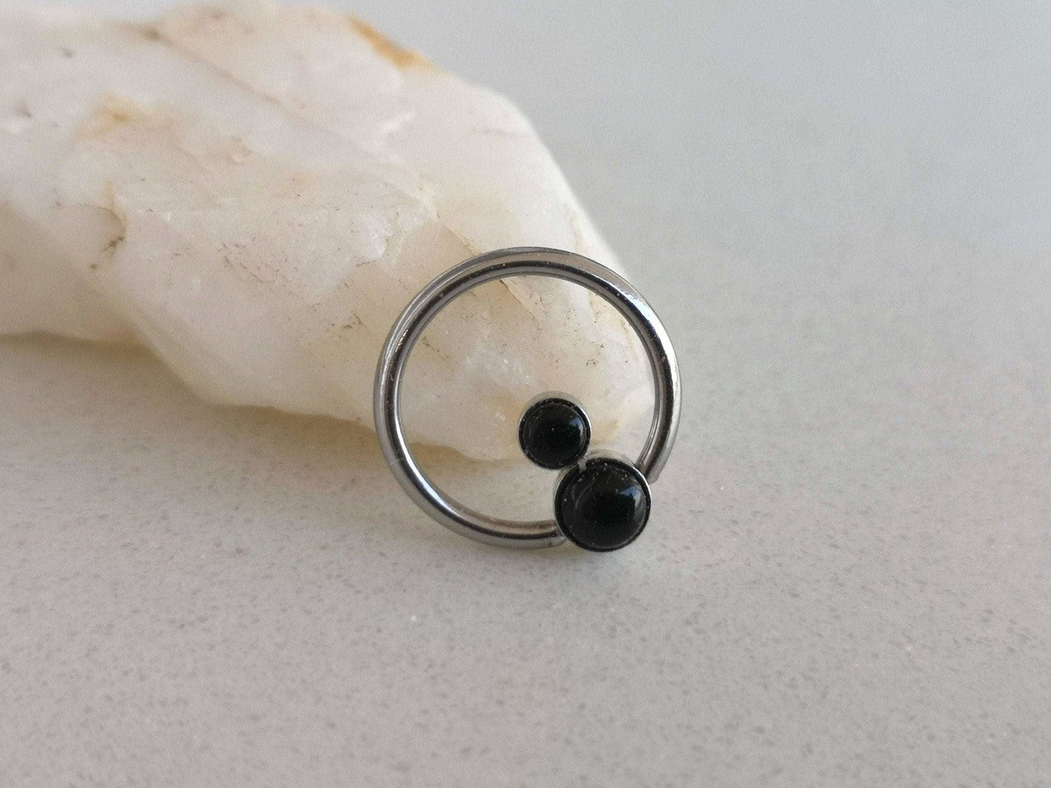 Ethereal Daith Earring with 2 Black Onyx Stones