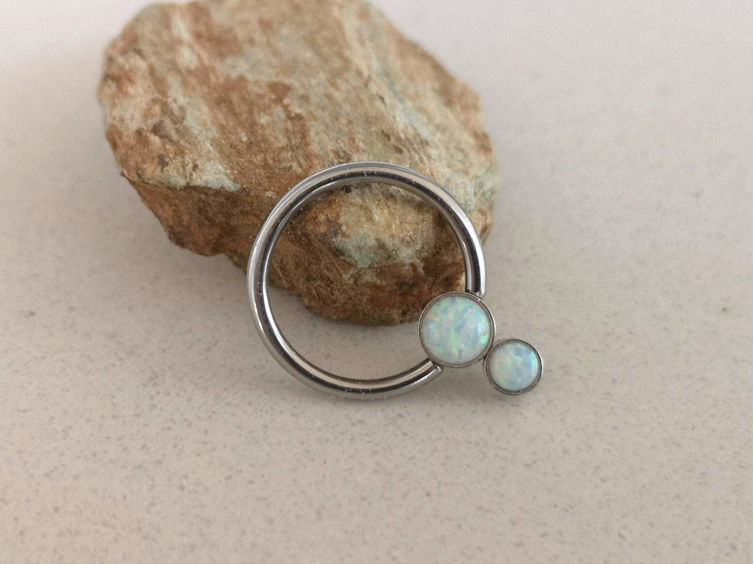 Ethereal Daith Earring with 2 White Opal Stones