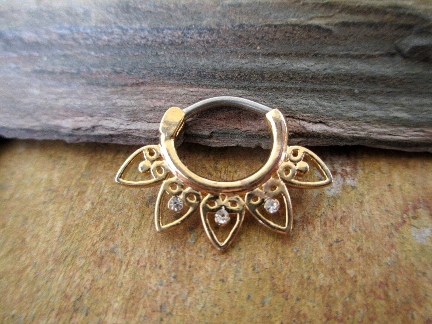 Gold Antique Tribal Septum Clicker Ring