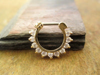 Thumbnail for Gold Aztec Surgical Steel Septum Ring with Cubic Zirconia Crystals