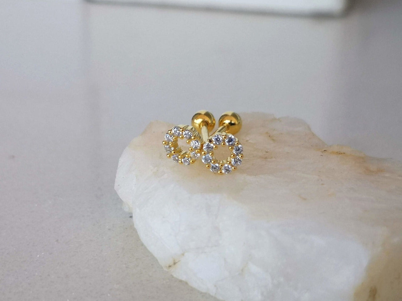 Gold CZ Circle Stud Earrings