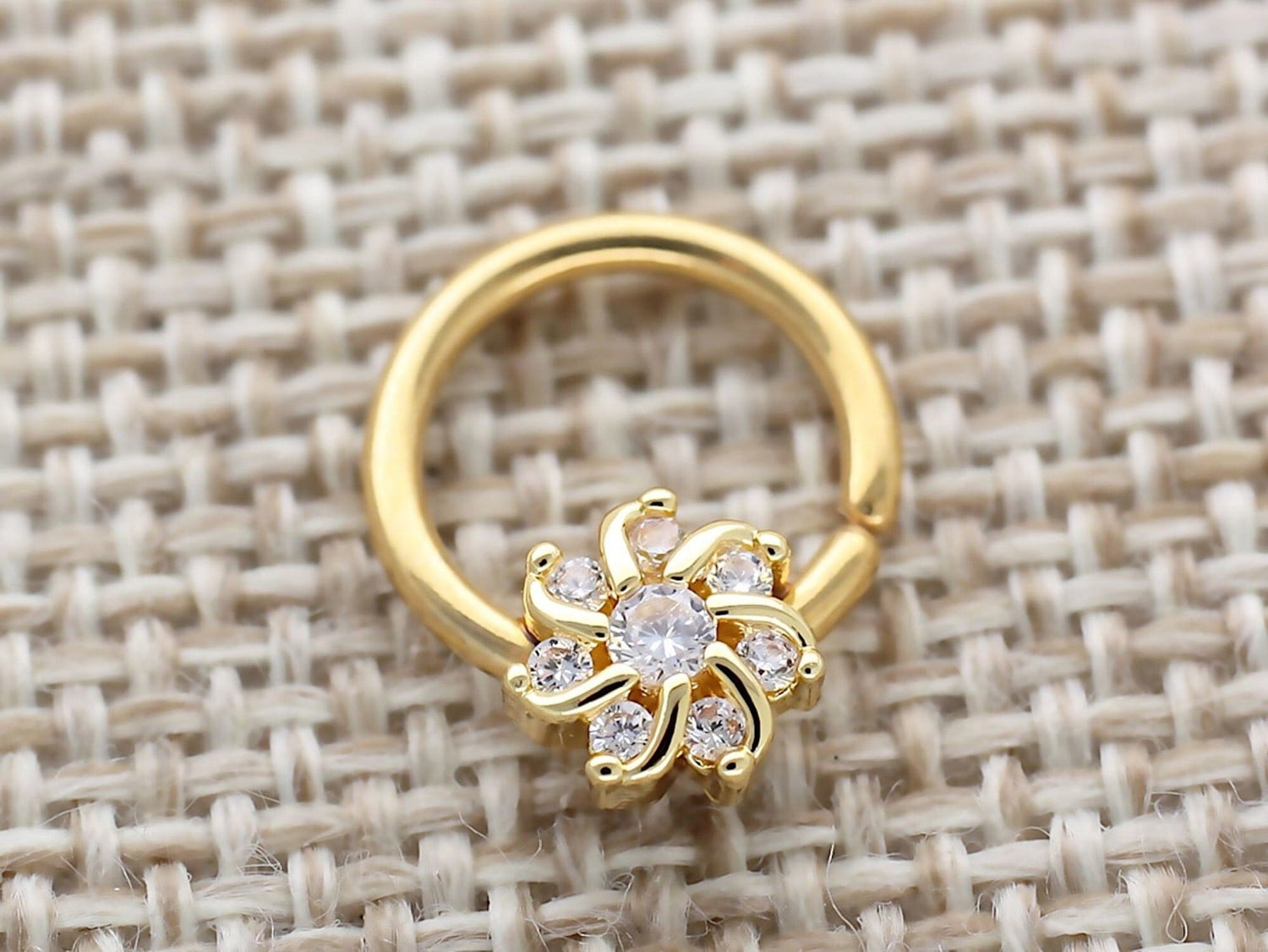 Gold Crystal Flower Septum Ring